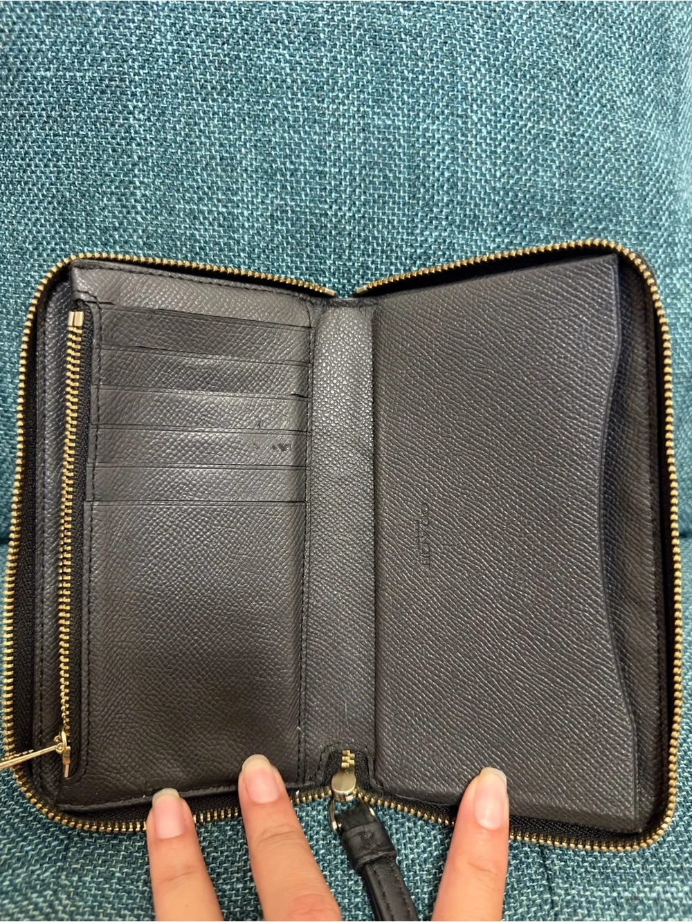 Coach Black Patent Signature Wristlet with Gold Logo
